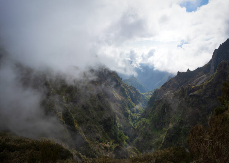 Dichte Wolken in den Bergen Madeiras